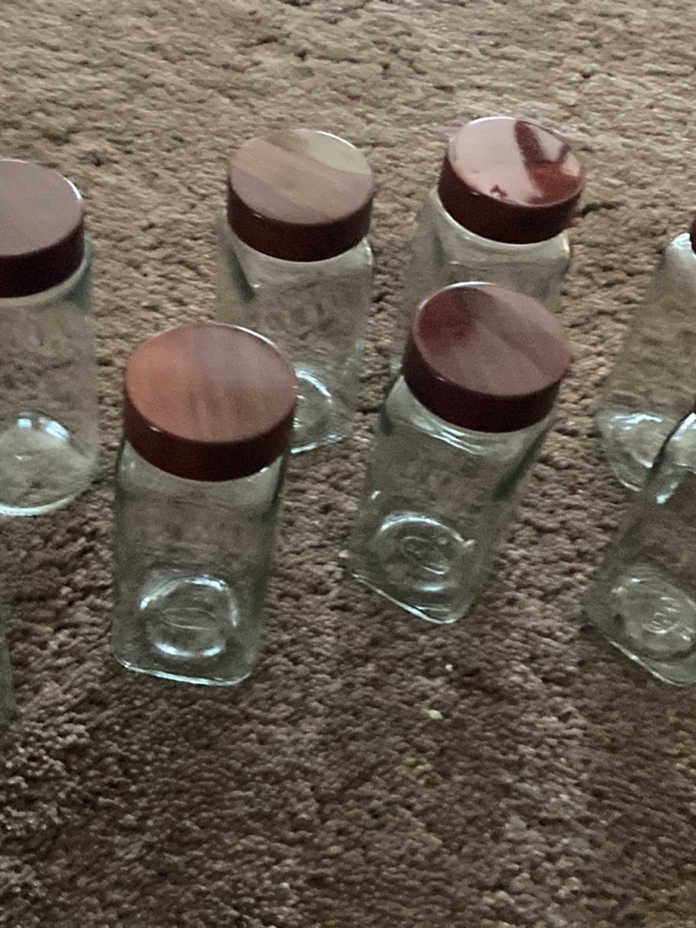 Clear Glass Storage Jars with Brown Lids - Set of 8 great storage